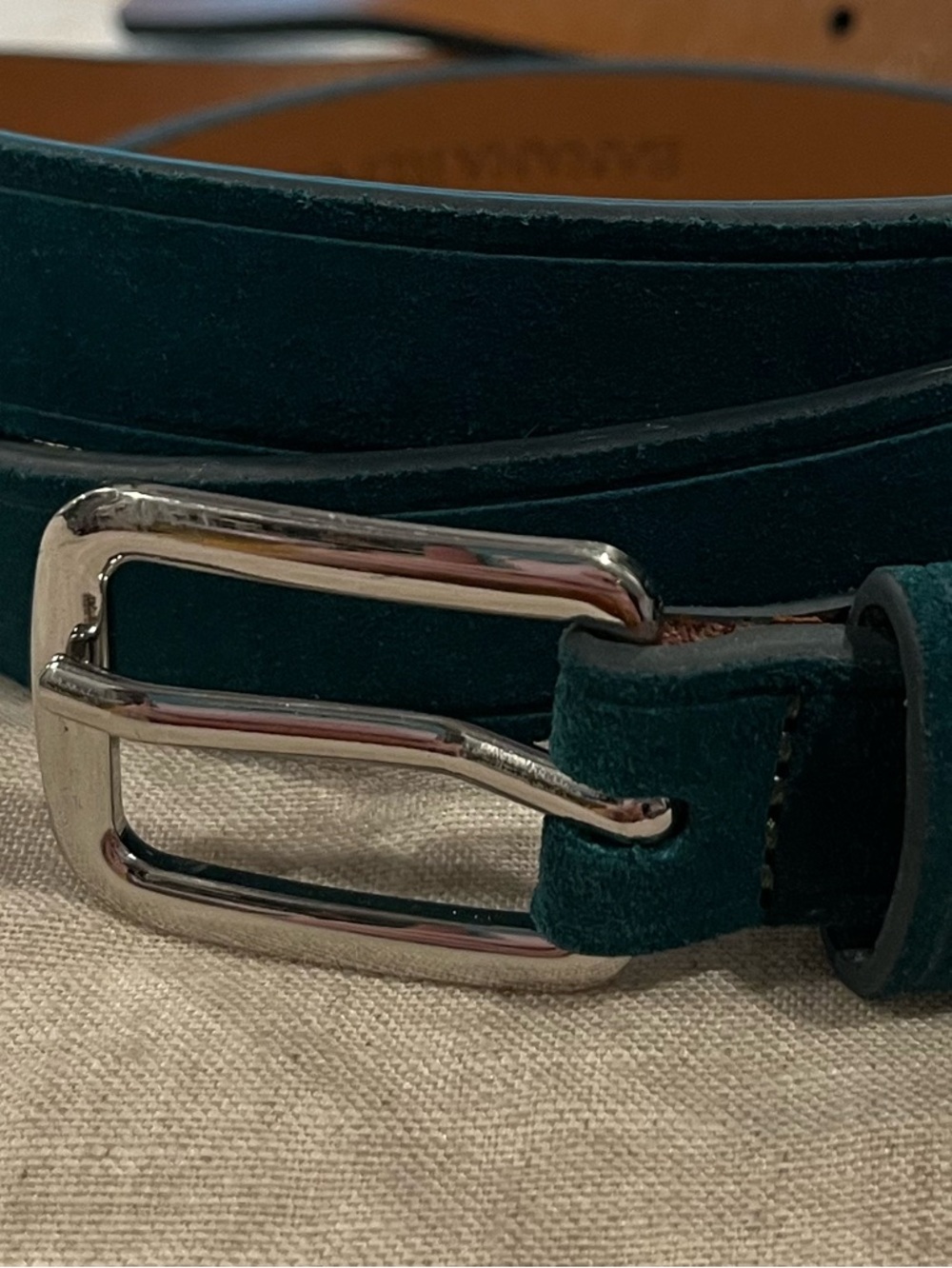 Banana Republic Teal Suede Leather Belt with Embossed Logo - Picture 3 of 3